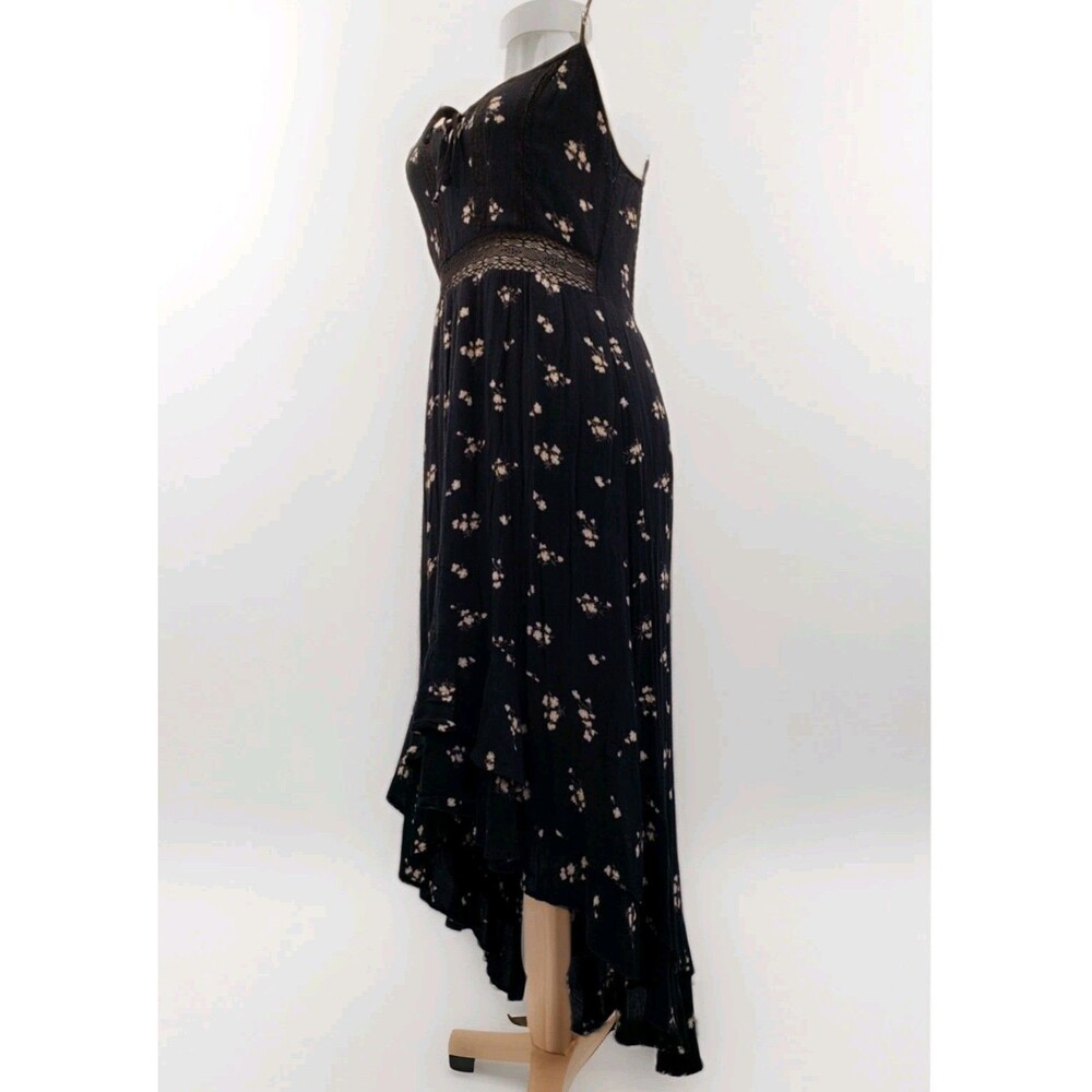 Abercrombie & Fitch High Low Maxi Dress Sz M P Black Floral Smocked Layered Boho